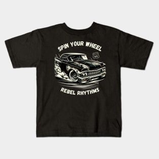 Spin Your Wheel - Vintage Classic American Muscle Car - Hot Rod and Rat Rod Rockabilly Retro Collection Kids T-Shirt